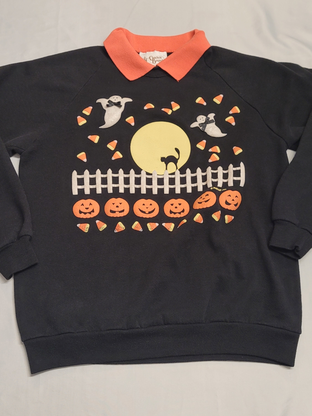 Vintage Halloween Sweatshirt Large Glow Ghost Pumpkin Cozy Fall